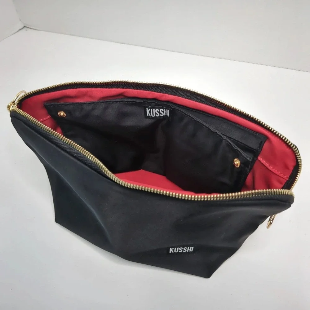 KUSSHI Signature Makeup Bag Snap-In Organizer Black Red Nylon Cosmetic Case